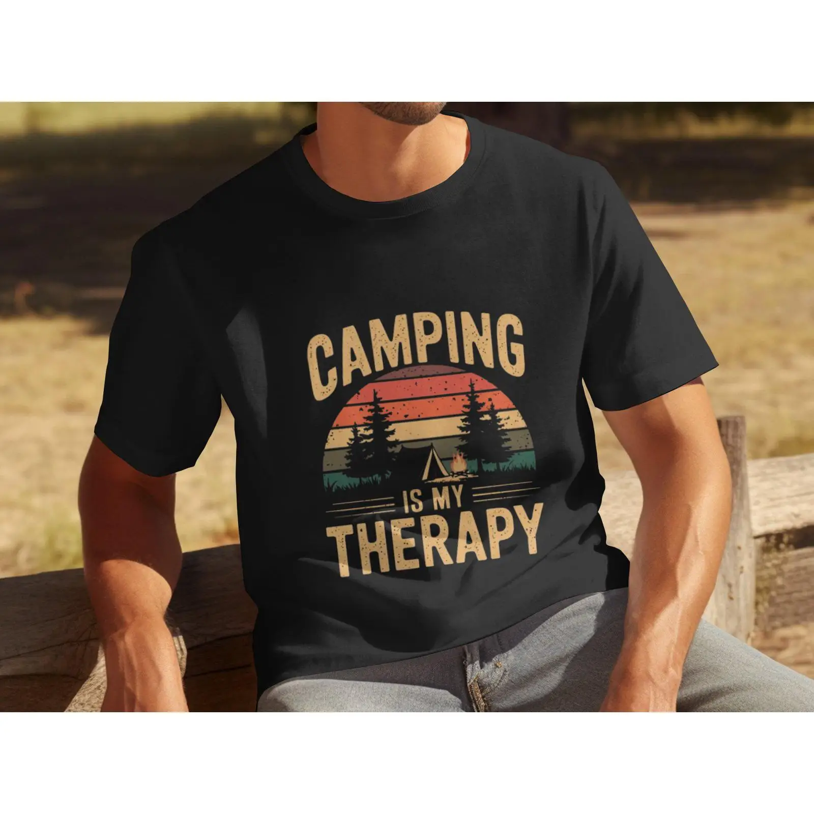 Outdoor Adventure Therapy - Kaos Retro Terapi Camping Pria, Lucu,